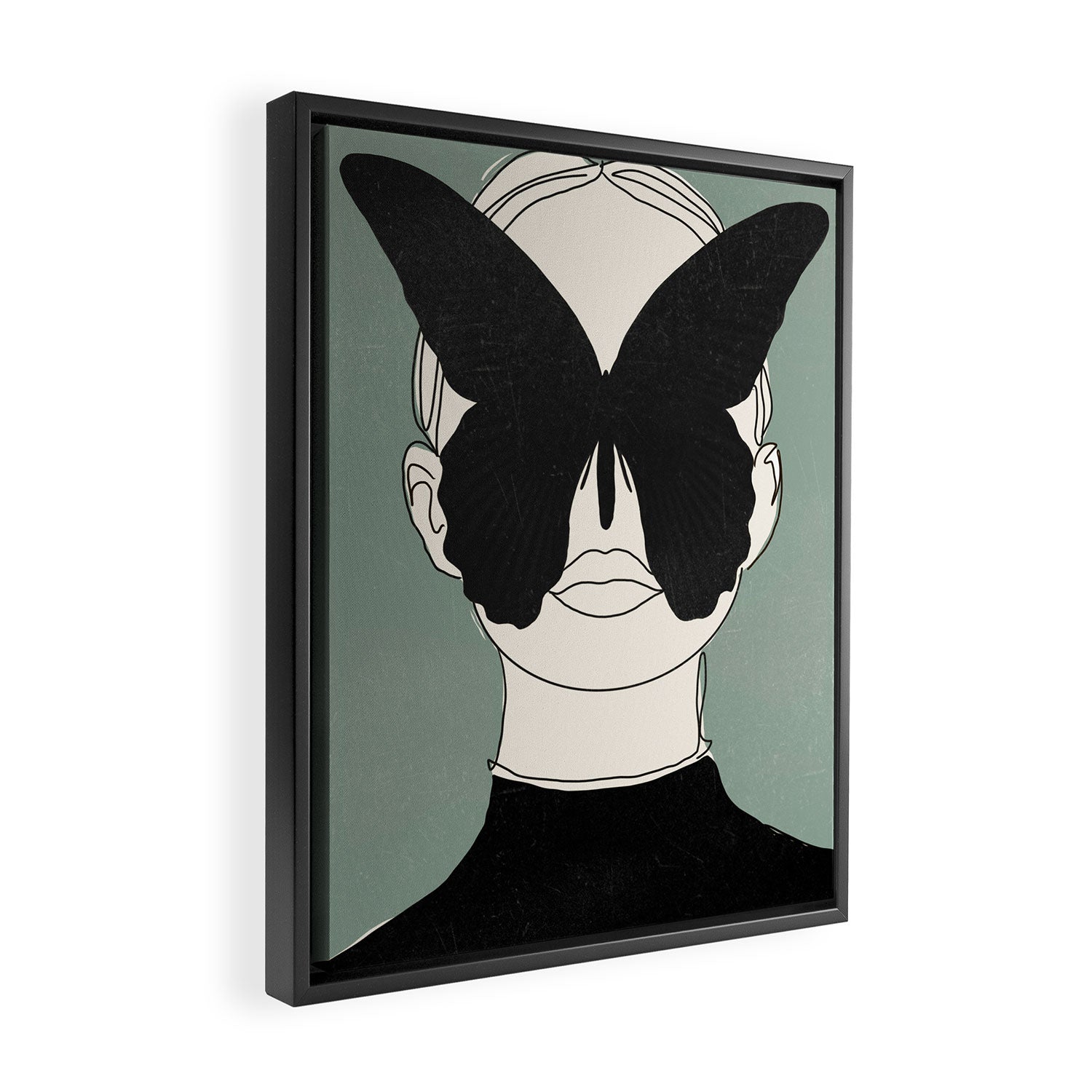 BLACK BUTTERFLY Line Drawing Framed Canvas Print Gallery Image 2