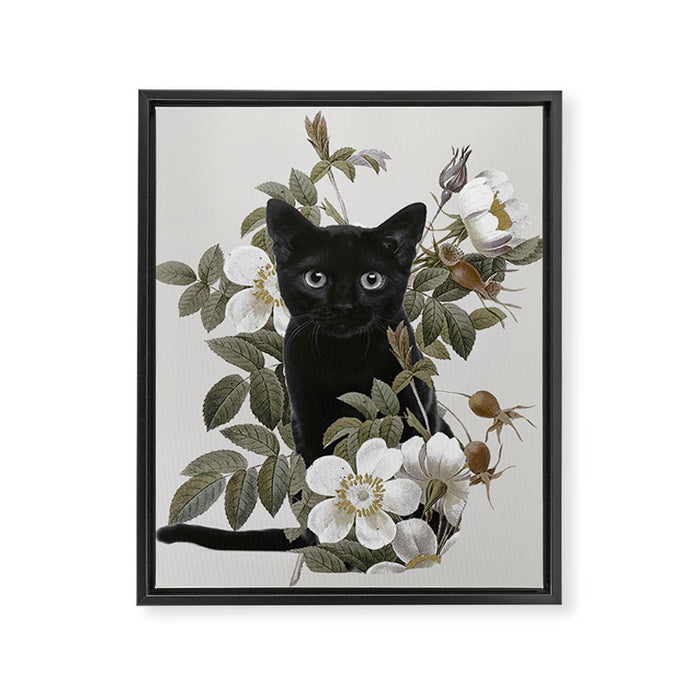 Cat With Flowers Framed Canvas Print Gallery Image 1