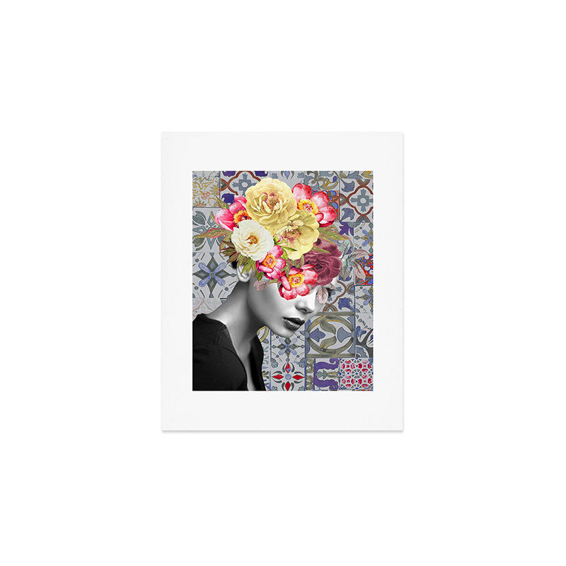 collage art-girl with flowers Art Print Gallery Image 1