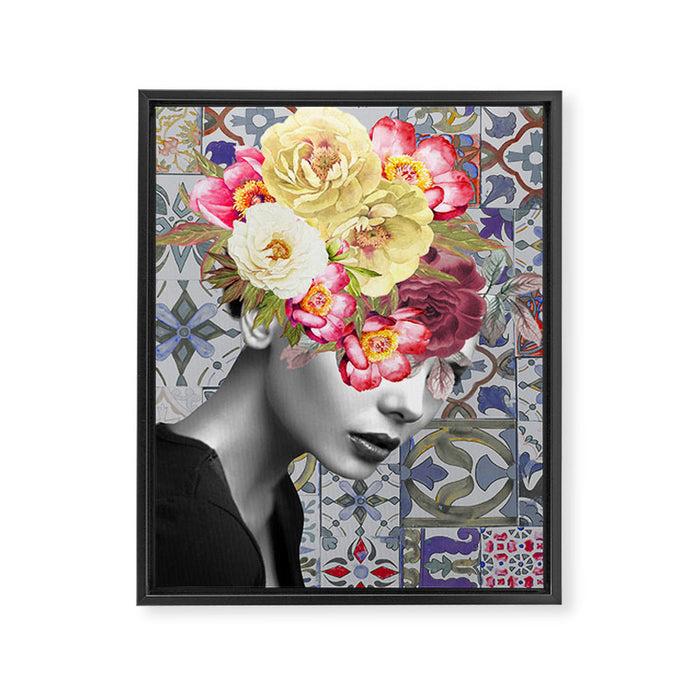 collage art-girl with flowers Framed Canvas Print Gallery Image 1
