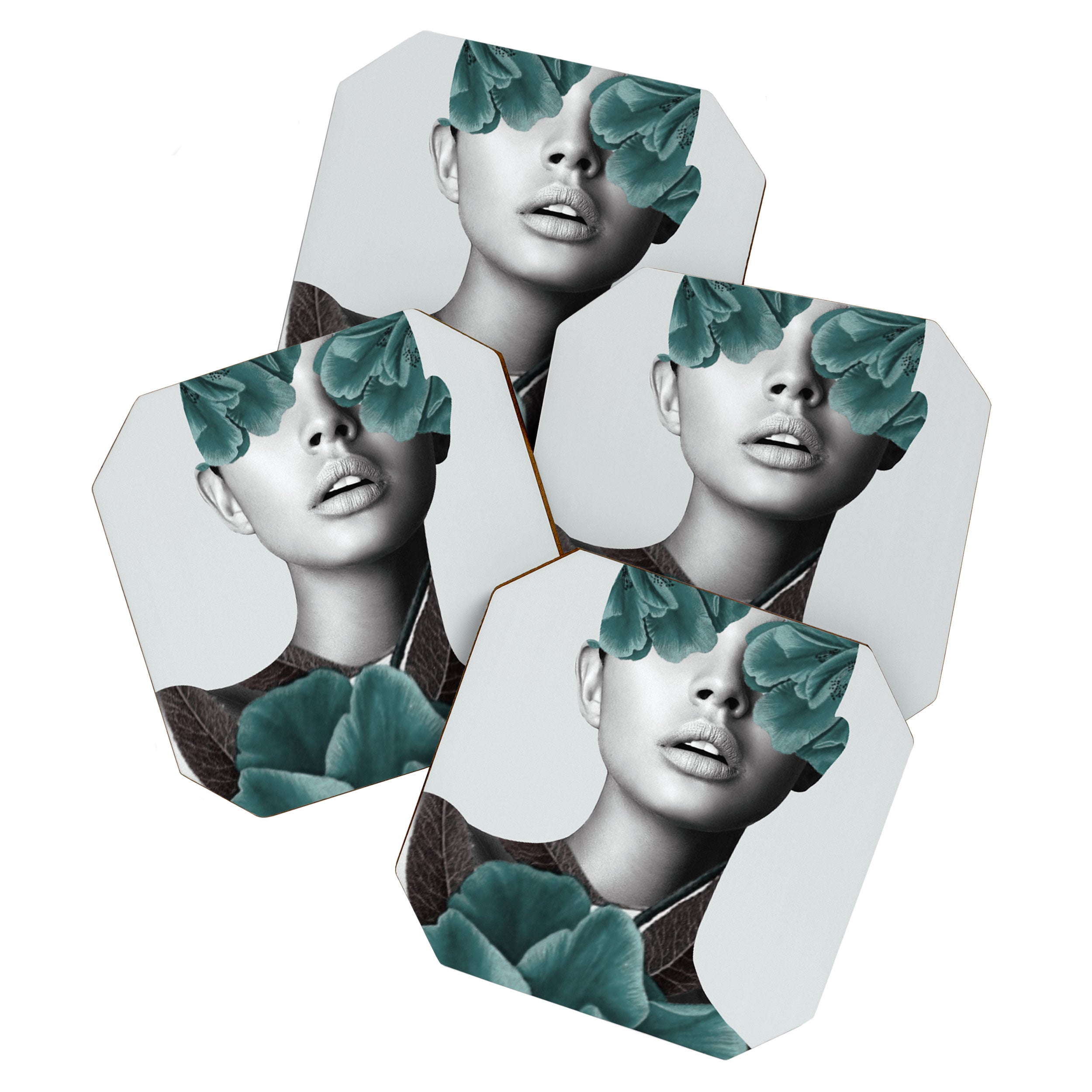 Floral Portrait (woman) Coaster Gallery Image 1