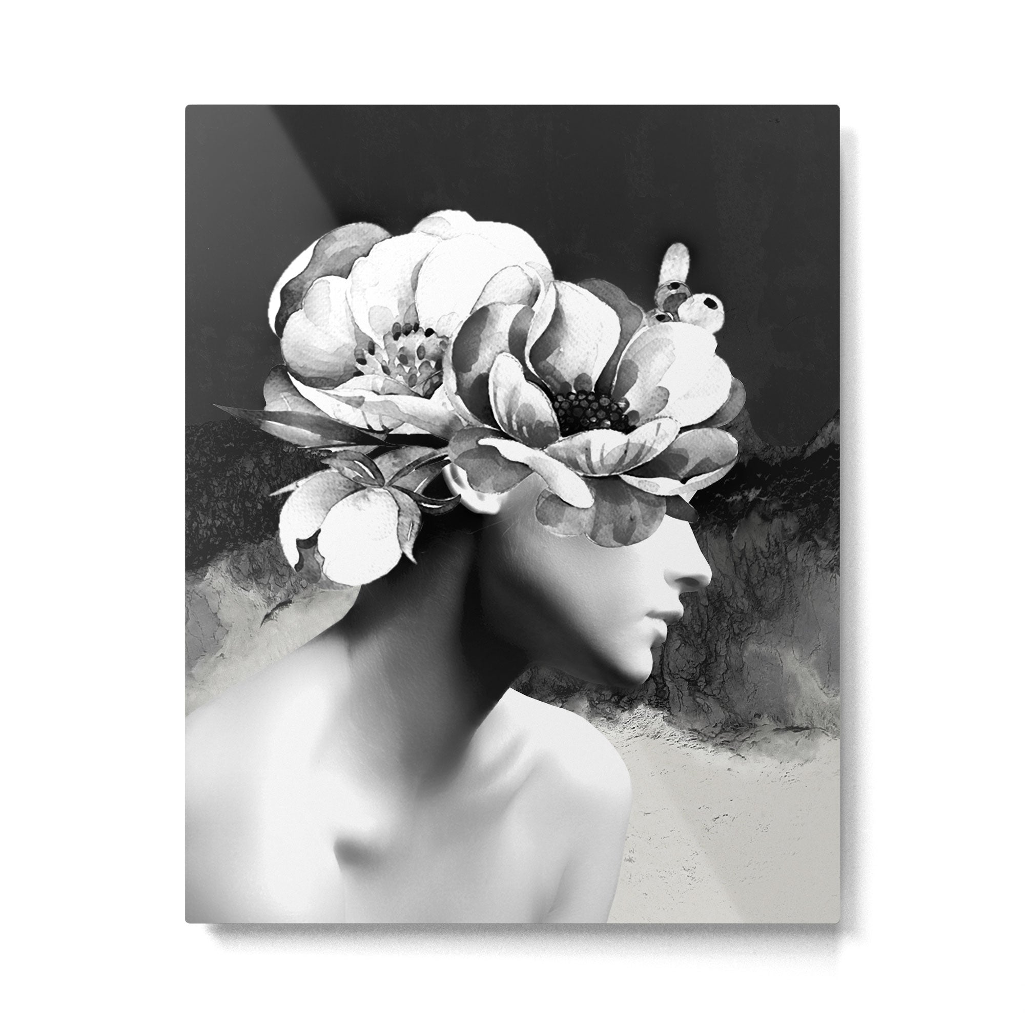Floral Portrait-black and white Metal Print Gallery Image 4