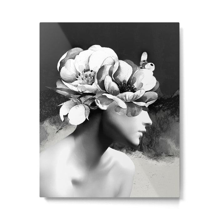 Floral Portrait-black and white Metal Print Gallery Image 1
