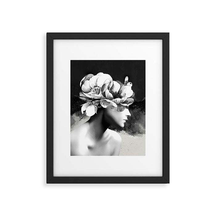 Floral Portrait-black and white Framed Art Print Gallery Image 1