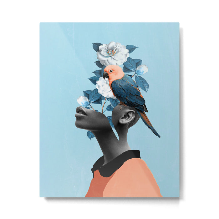 Girl with parrot Metal Print Gallery Image 1