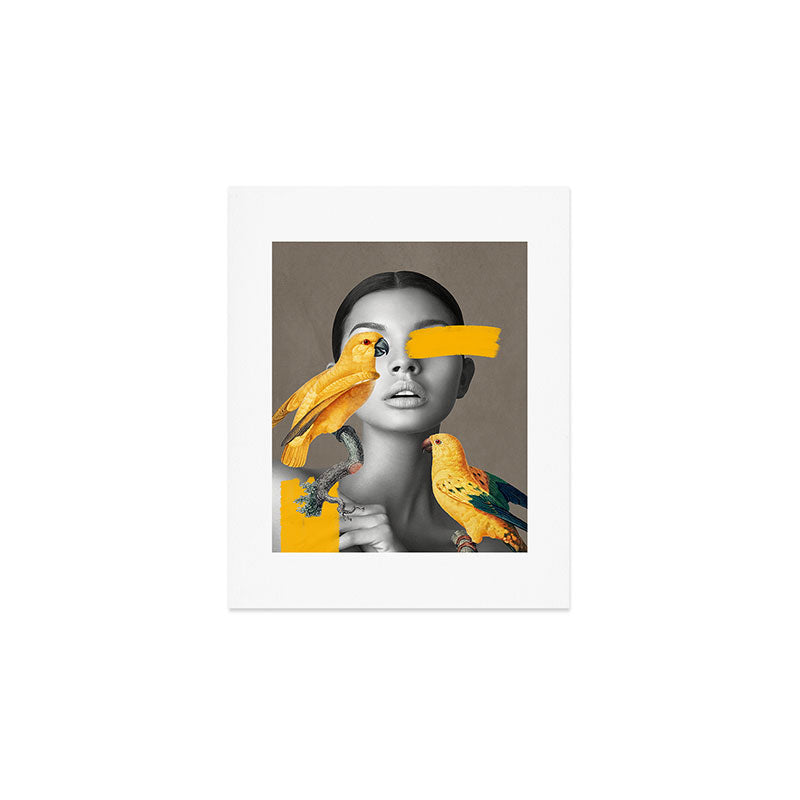 Girl with Parrots Art Print Gallery Image 1