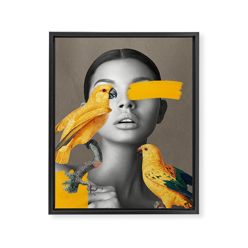 Girl with Parrots Framed Canvas Print Gallery Image 6