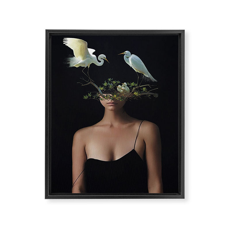 Lady with Birds 3 Framed Canvas Print Gallery Image 6