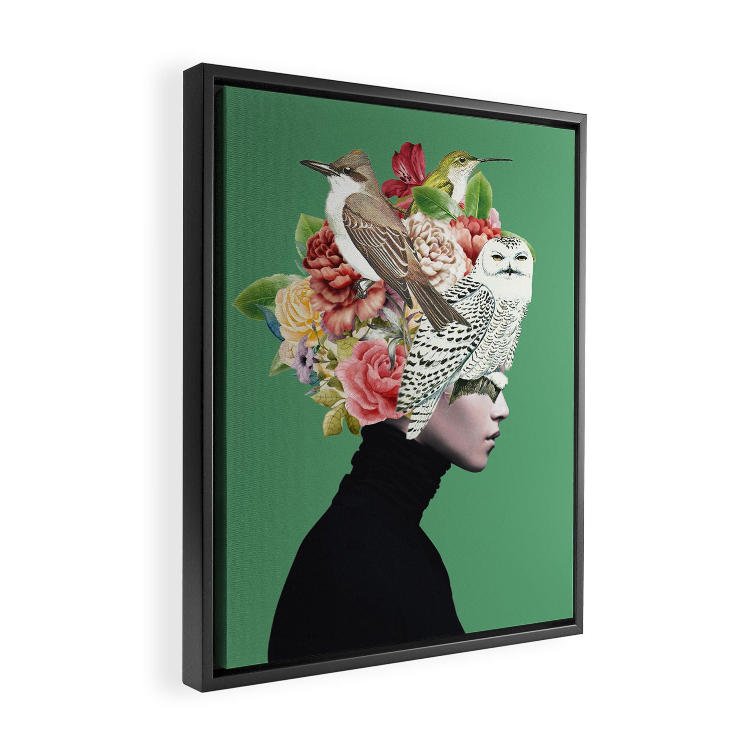 Lady with Birds(portrait) 2 Framed Canvas Print Gallery Image 2