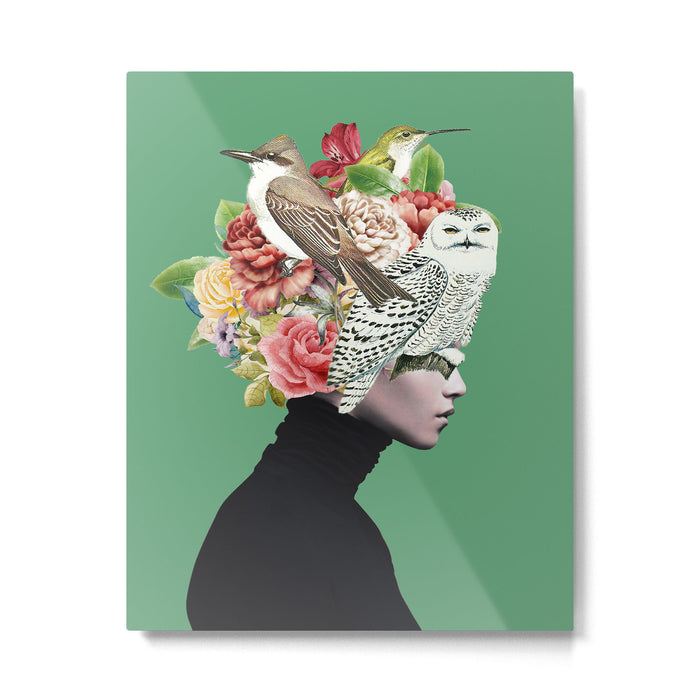 Lady with Birds(portrait) 2 Metal Print Gallery Image 1