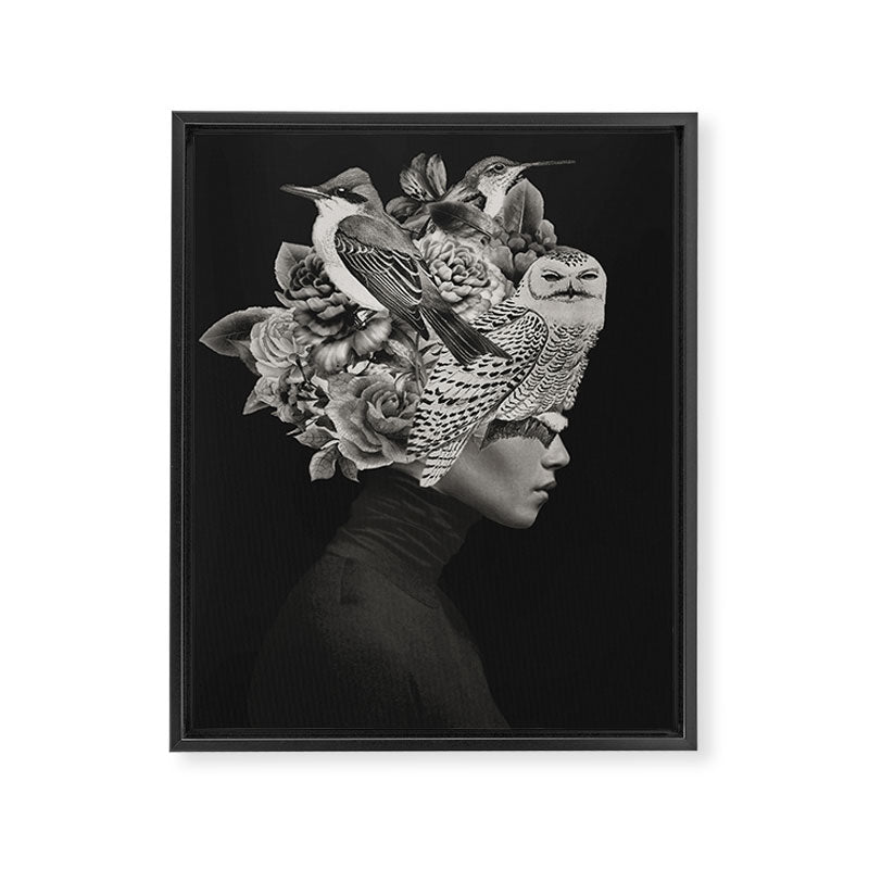 Lady with Birds(portrait) Framed Canvas Print Gallery Image 6