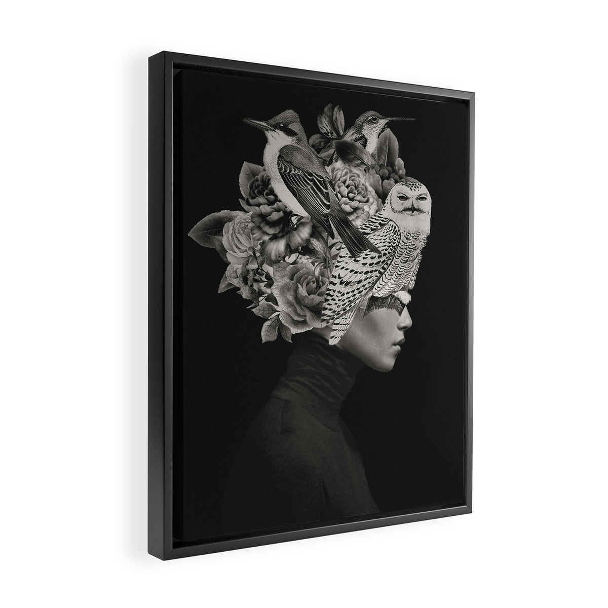 Lady with Birds(portrait) Framed Canvas Print Gallery Image 2