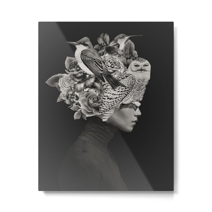 Lady with Birds(portrait) Metal Print Gallery Image 1