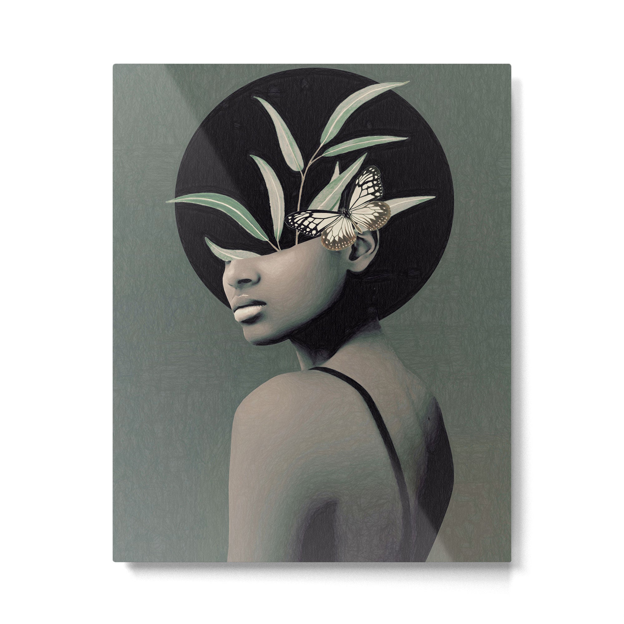 Lady With Butterfly  Metal Print Gallery Image 4