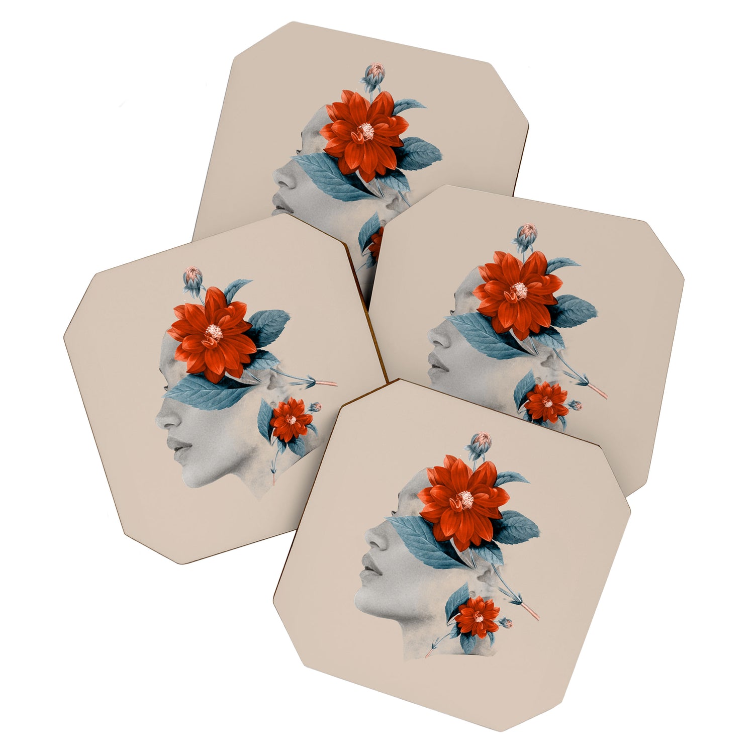 Minimal Collage Floral Portrait Coaster Gallery Image 1