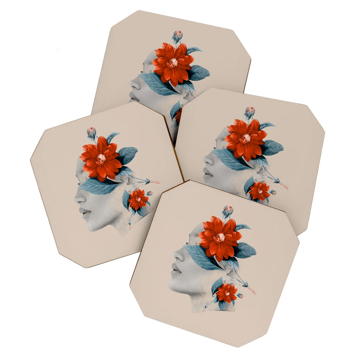 Minimal Collage Floral Portrait Coaster Gallery Image 1