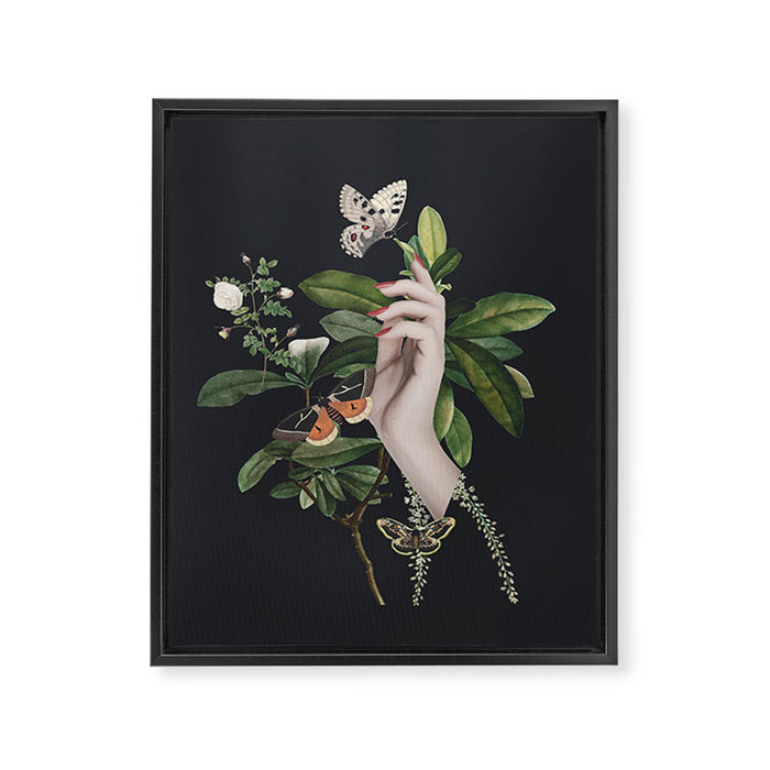 Minimal Collage/ Hand, Plants and Butterflies 7 Framed Canvas Print Gallery Image 1
