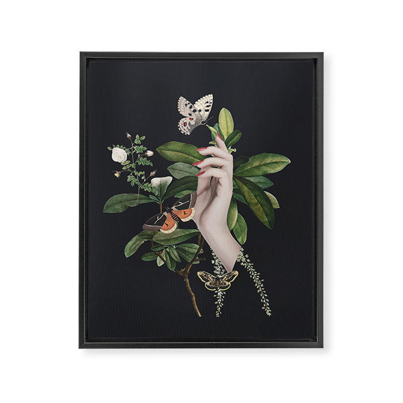 Minimal Collage/ Hand, Plants and Butterflies 7 Framed Canvas Print Gallery Image 6