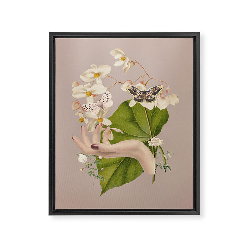 Minimal Collage/ Hand, Plants and Butterflies 8 Framed Canvas Print Gallery Image 6
