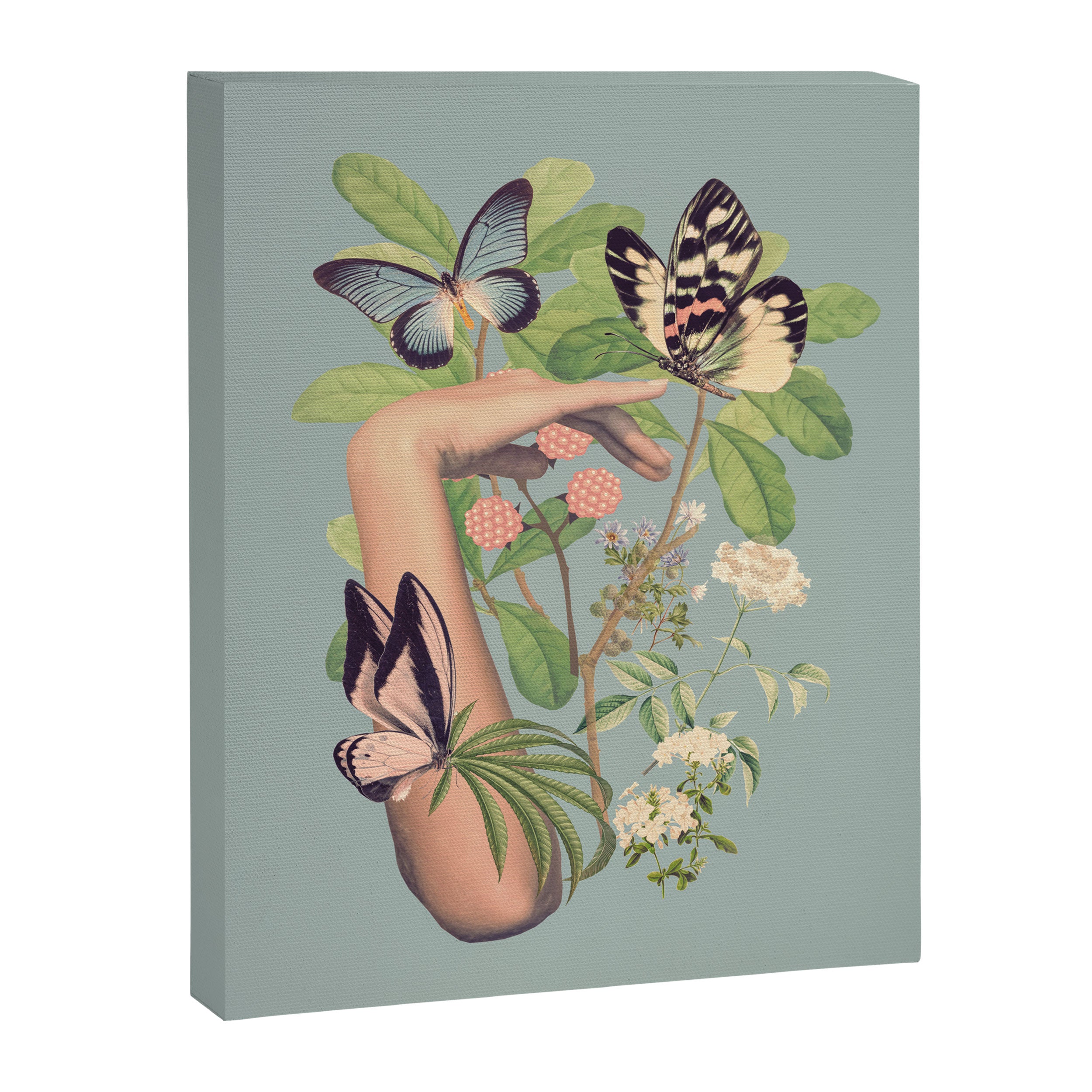 Minimal Collage/ Hand, Plants and Butterflies 4 Canvas Print Gallery Image 6