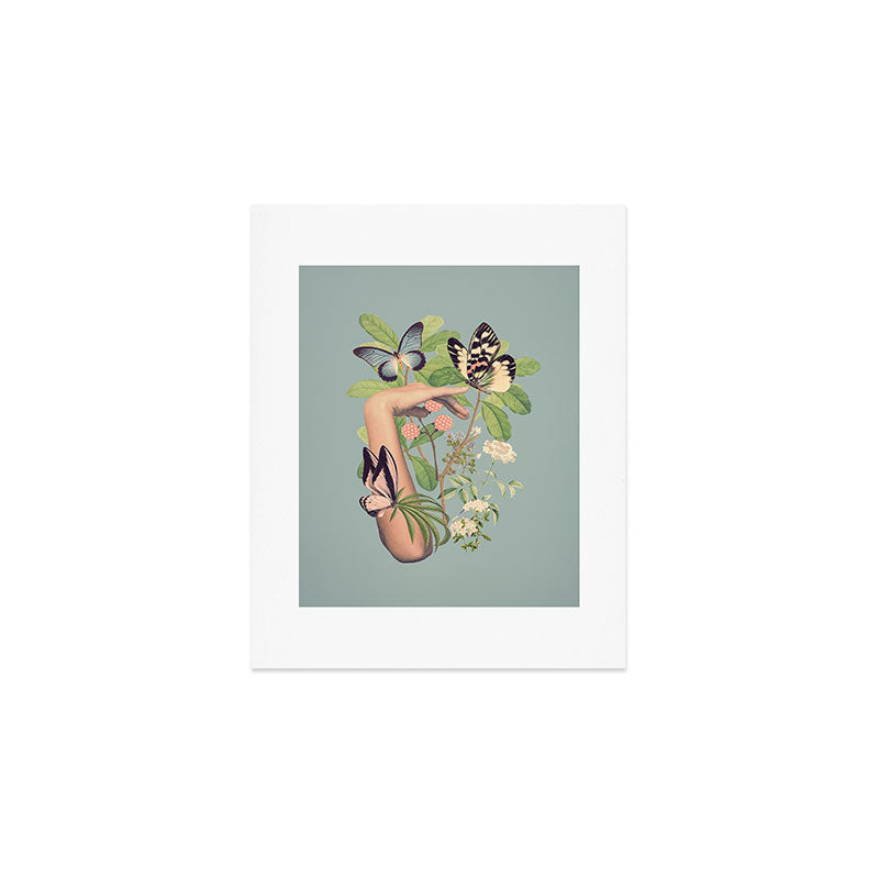 Minimal Collage/ Hand, Plants and Butterflies 4 Art Print Gallery Image 1