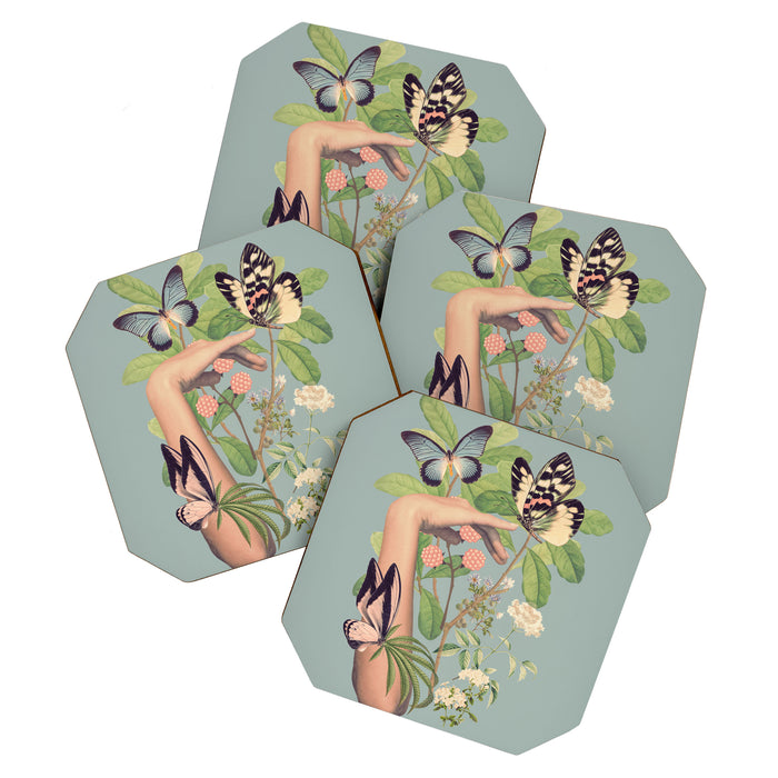 Minimal Collage/ Hand, Plants and Butterflies 4 Coaster Gallery Image 1