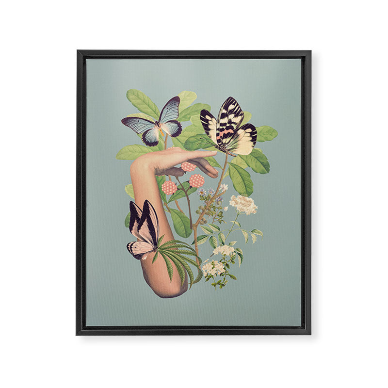 Minimal Collage/ Hand, Plants and Butterflies 4 Framed Canvas Print Gallery Image 6