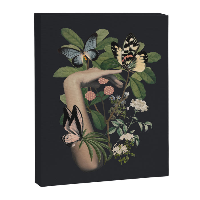 Minimal Collage/ Hand, Plants and Butterflies 5 Canvas Print Gallery Image 1