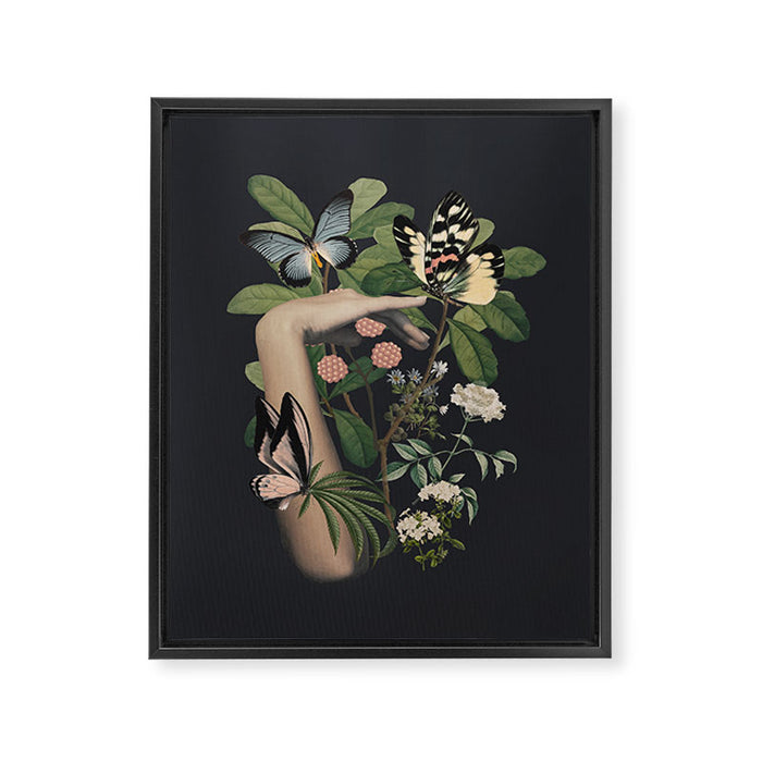 Minimal Collage/ Hand, Plants and Butterflies 5 Framed Canvas Print Gallery Image 1