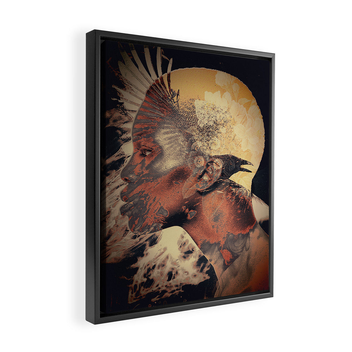 PORTRAIT (Woman and bird) Framed Canvas Print Gallery Image 2