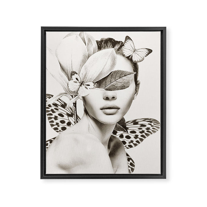 PORTRAIT /Woman with flower and butterflies Framed Canvas Print Gallery Image 1