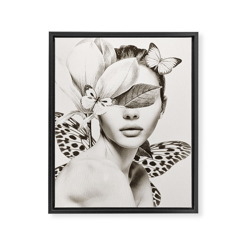 PORTRAIT /Woman with flower and butterflies Framed Canvas Print Gallery Image 6