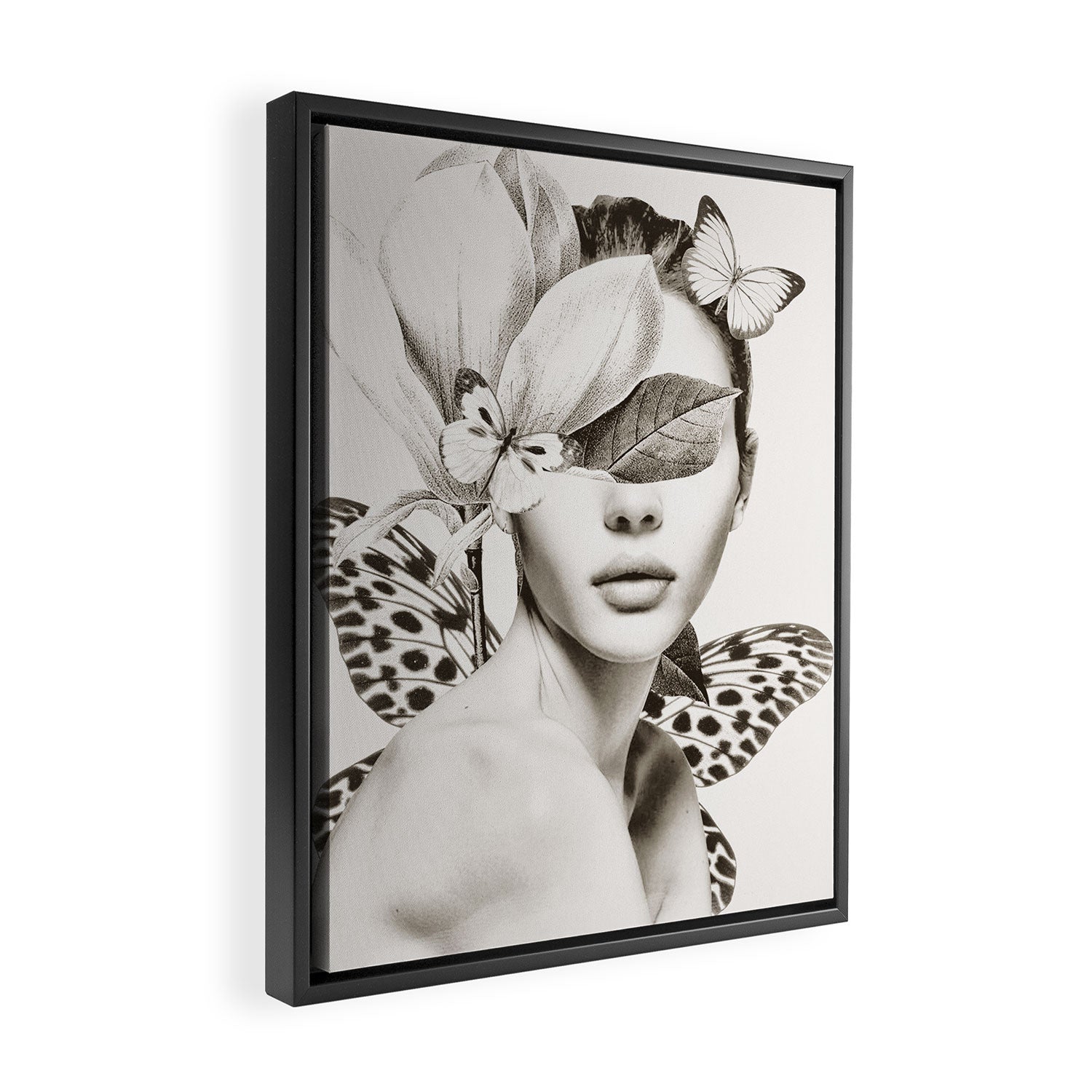 PORTRAIT /Woman with flower and butterflies Framed Canvas Print Gallery Image 2