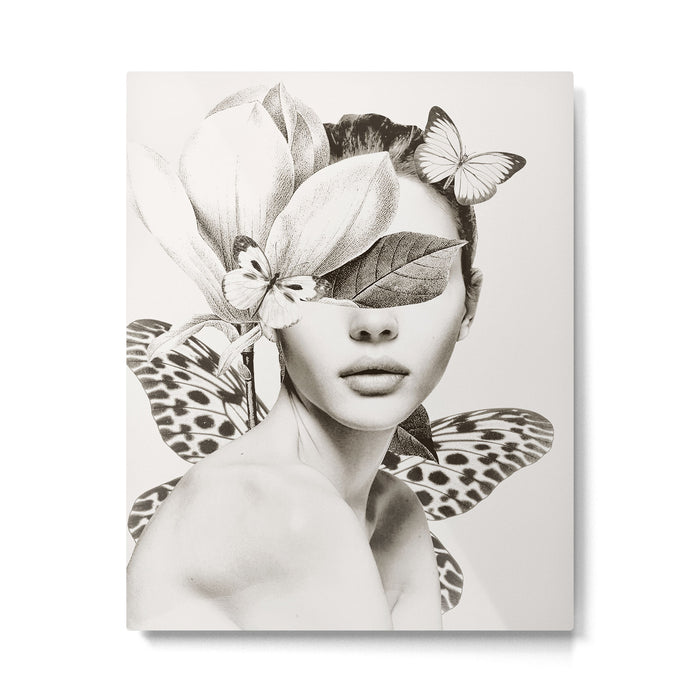 PORTRAIT /Woman with flower and butterflies Metal Print Gallery Image 1