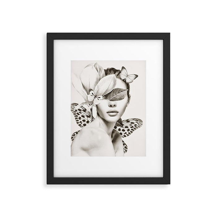 PORTRAIT /Woman with flower and butterflies Framed Art Print Gallery Image 1