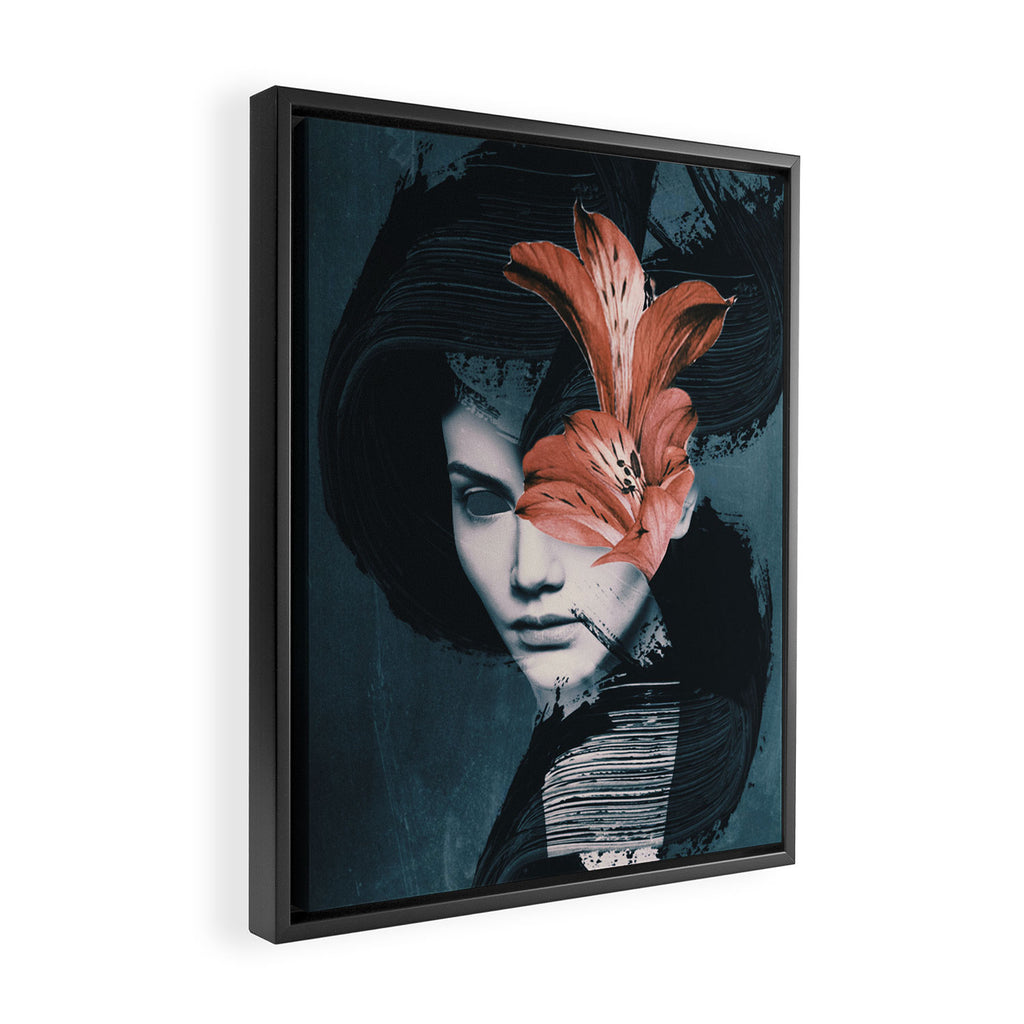 Red Flowers/Lady Portrait Framed Canvas Print Gallery Image 2