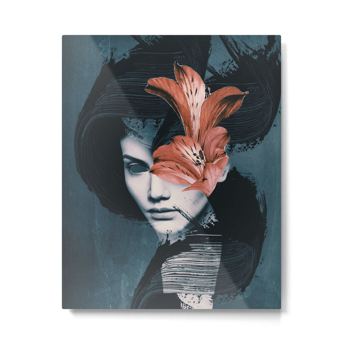 Red Flowers/Lady Portrait Metal Print Gallery Image 1