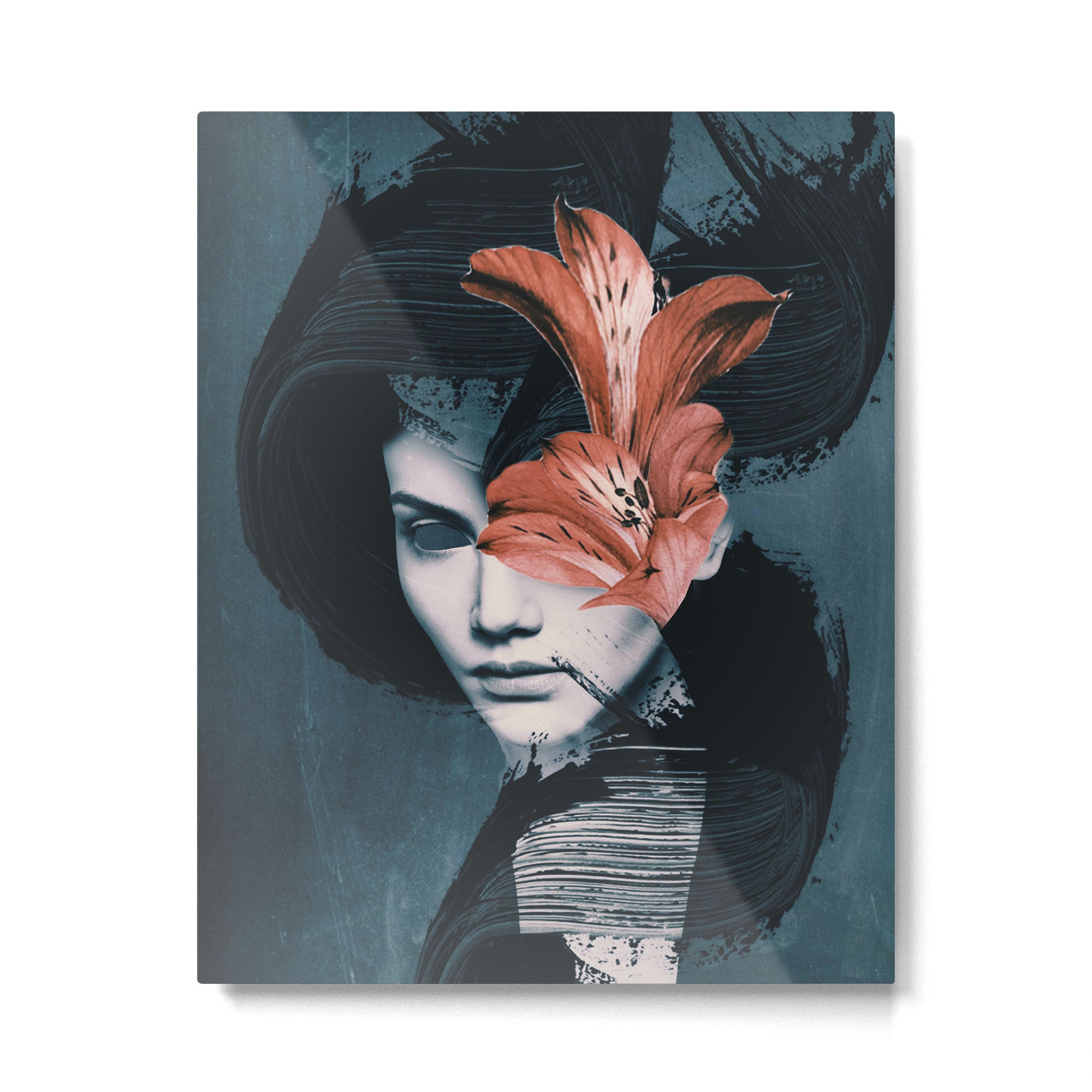 Red Flowers/Lady Portrait Metal Print Gallery Image 4