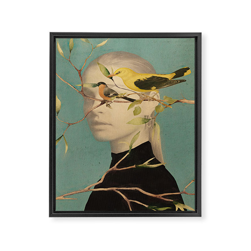 Woman and Birds Framed Canvas Print Gallery Image 6