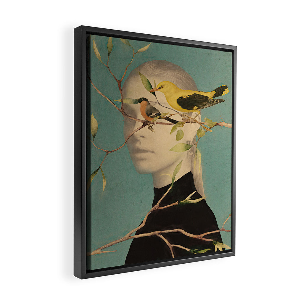 Woman and Birds Framed Canvas Print Gallery Image 2