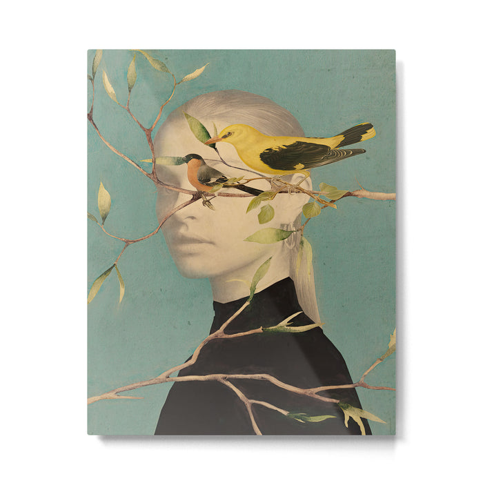 Woman and Birds Metal Print Gallery Image 1