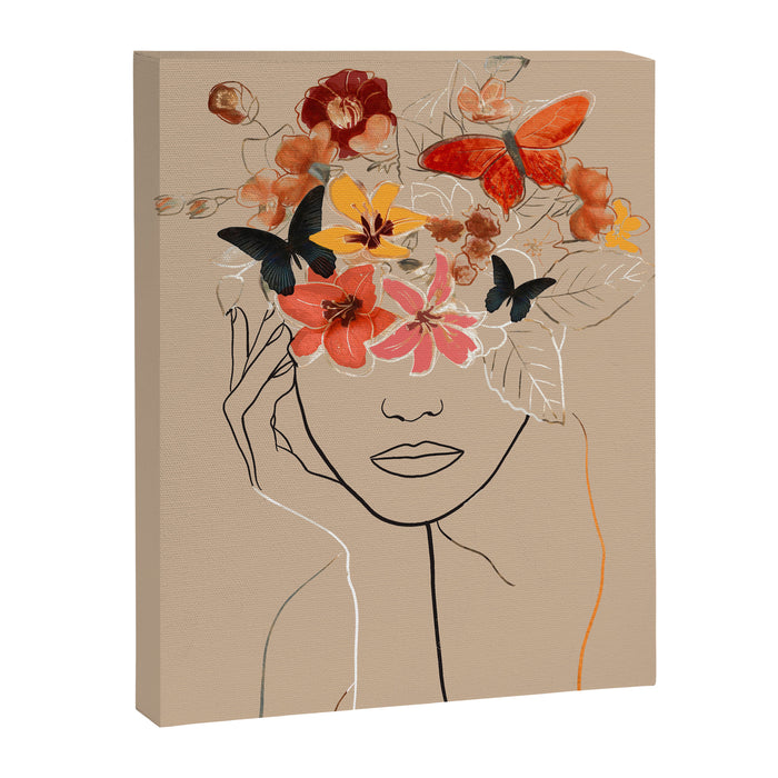 WOMAN WITH FLOWERS 7 Line Art  Canvas Print Gallery Image 1