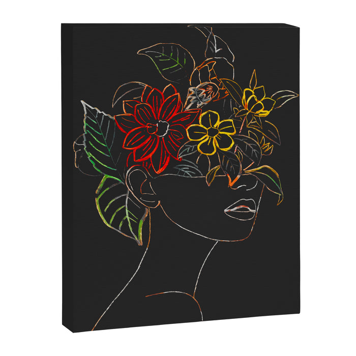 woman with flowers 8 Line Art Canvas Print Gallery Image 1