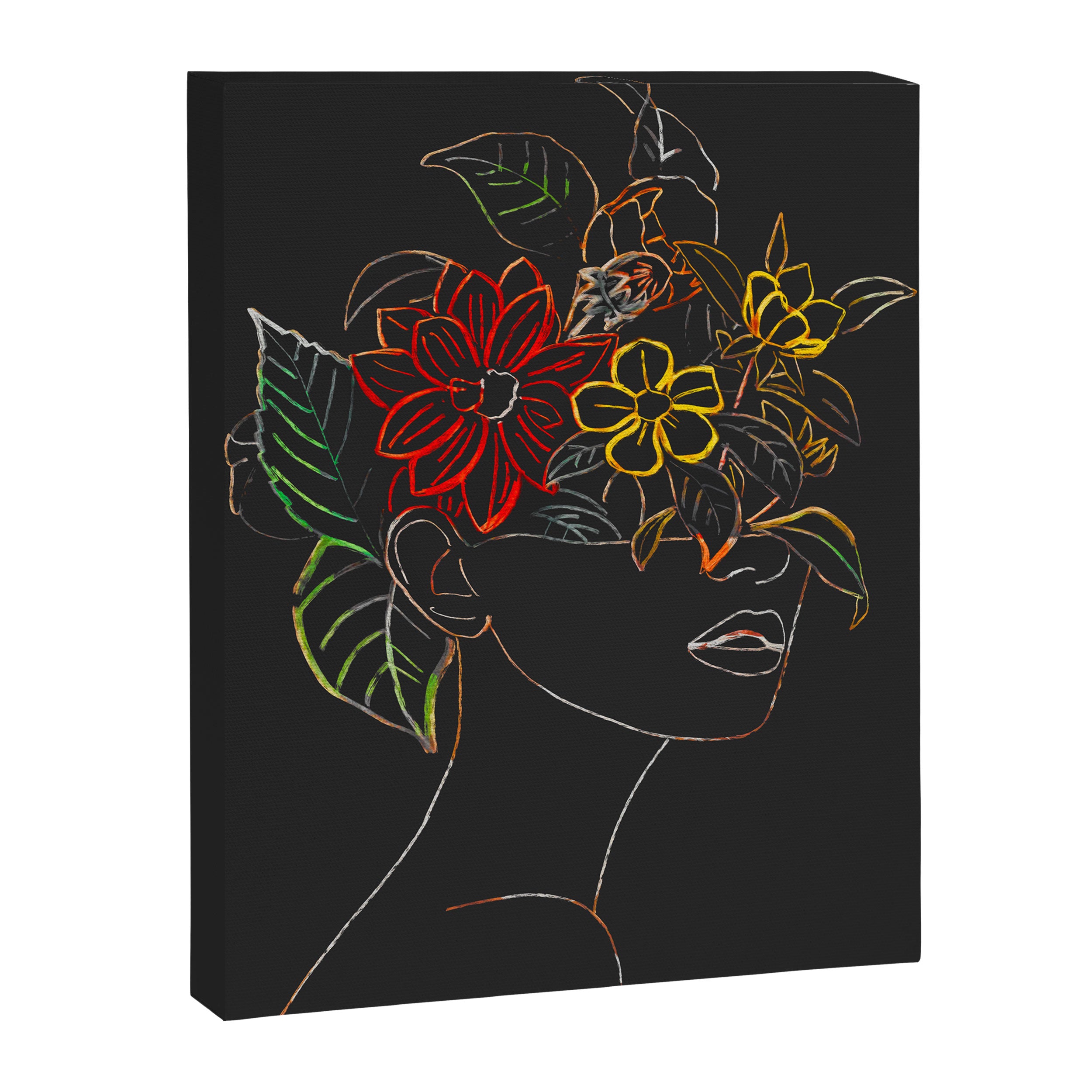 woman with flowers 8 Line Art Canvas Print Gallery Image 6