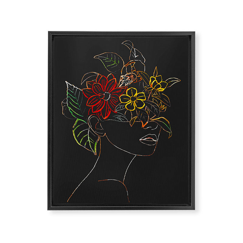 woman with flowers 8 Line Art Framed Canvas Print Gallery Image 6
