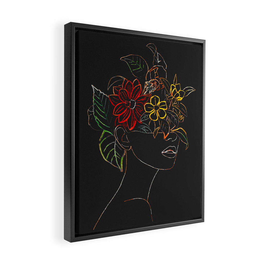 woman with flowers 8 Line Art Framed Canvas Print Gallery Image 2