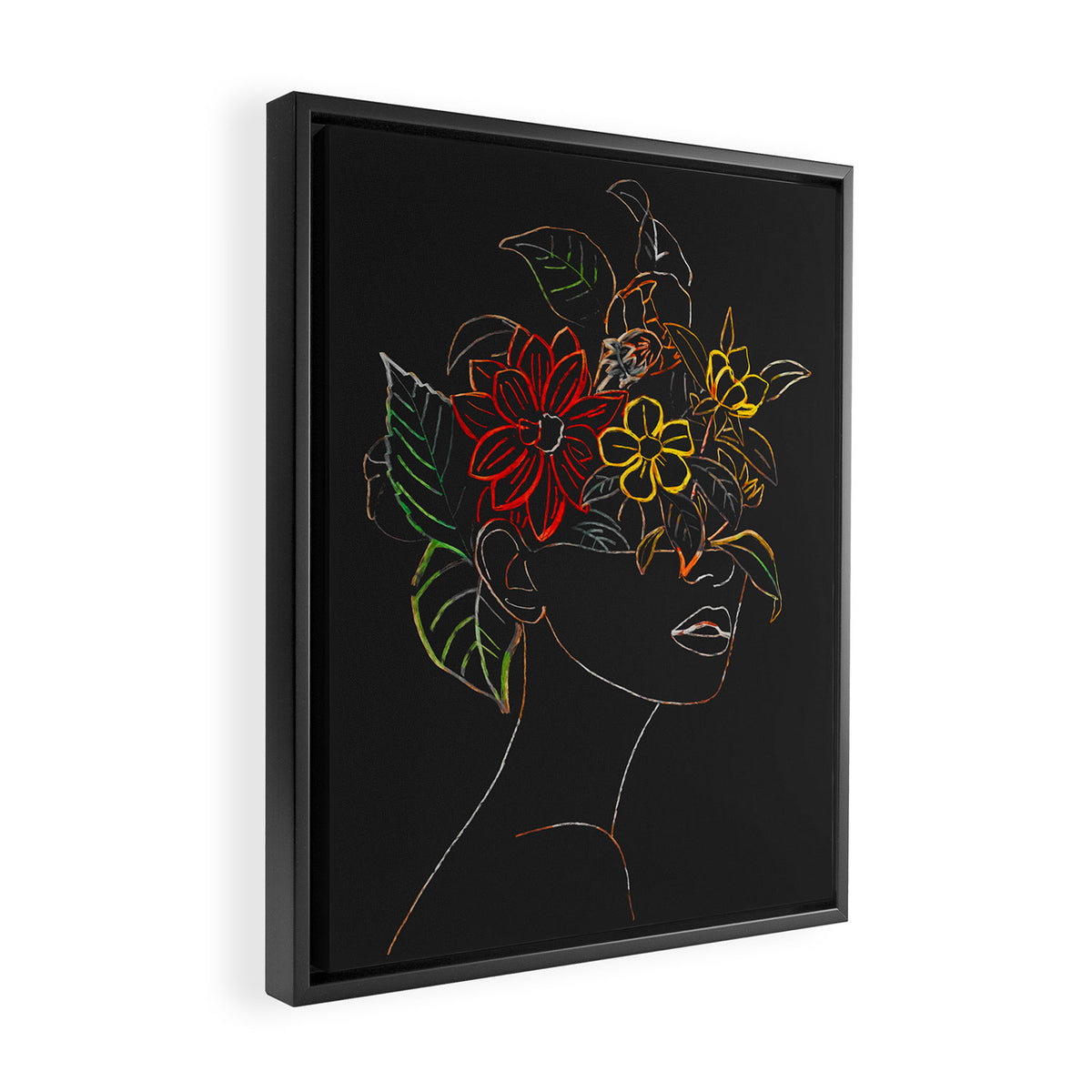 woman with flowers 8 Line Art Framed Canvas Print Gallery Image 2