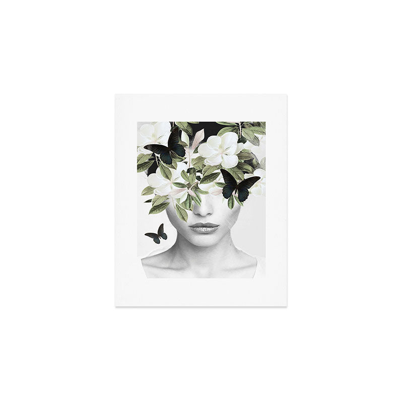 Woman With Flowers and Butterflies 3 Art Print Gallery Image 1