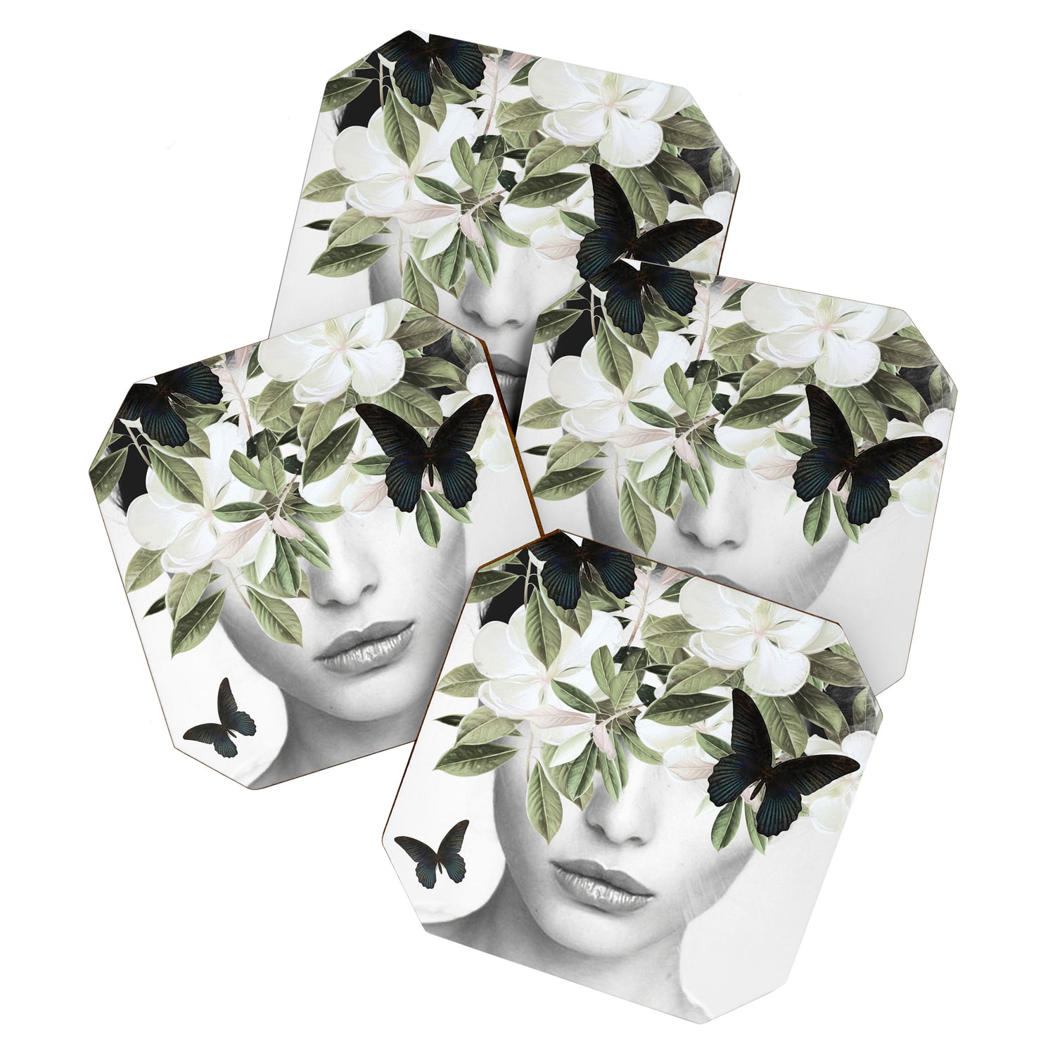Woman With Flowers and Butterflies 3 Coaster Gallery Image 1