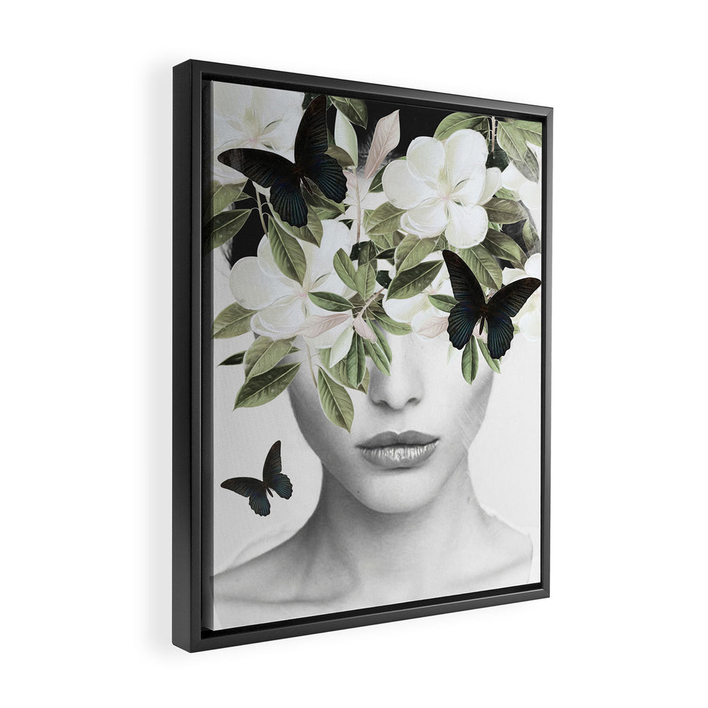 Woman With Flowers and Butterflies 3 Framed Canvas Print Gallery Image 2